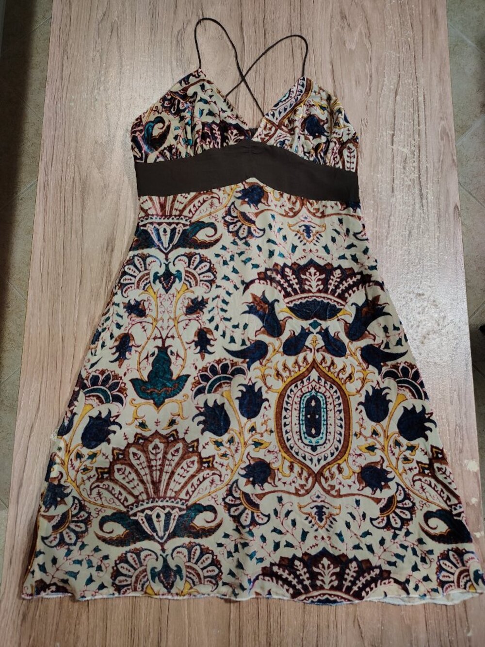 Vintage! Heart Moon Stars Y2K Patchwork Babydoll 100%Silk Slip Dress Sz L Boho